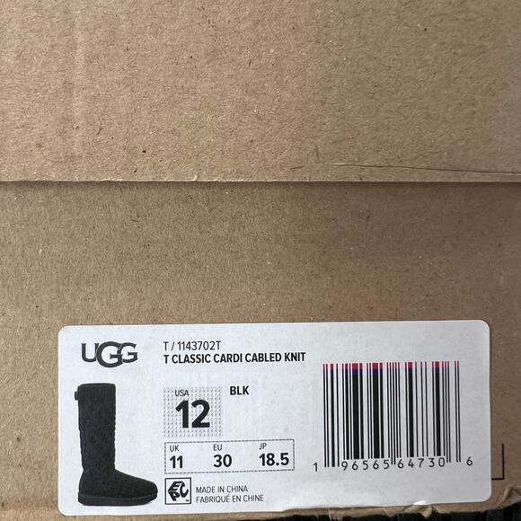 UGG Classic Cardi Cable Knit Boots Foldable Side Zip Black Kids 12 NWB - Picture 16 of 16